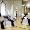 Royal Blue Satin Table Overlays and Chair Sashes on White