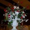Red and White silk floral planter.